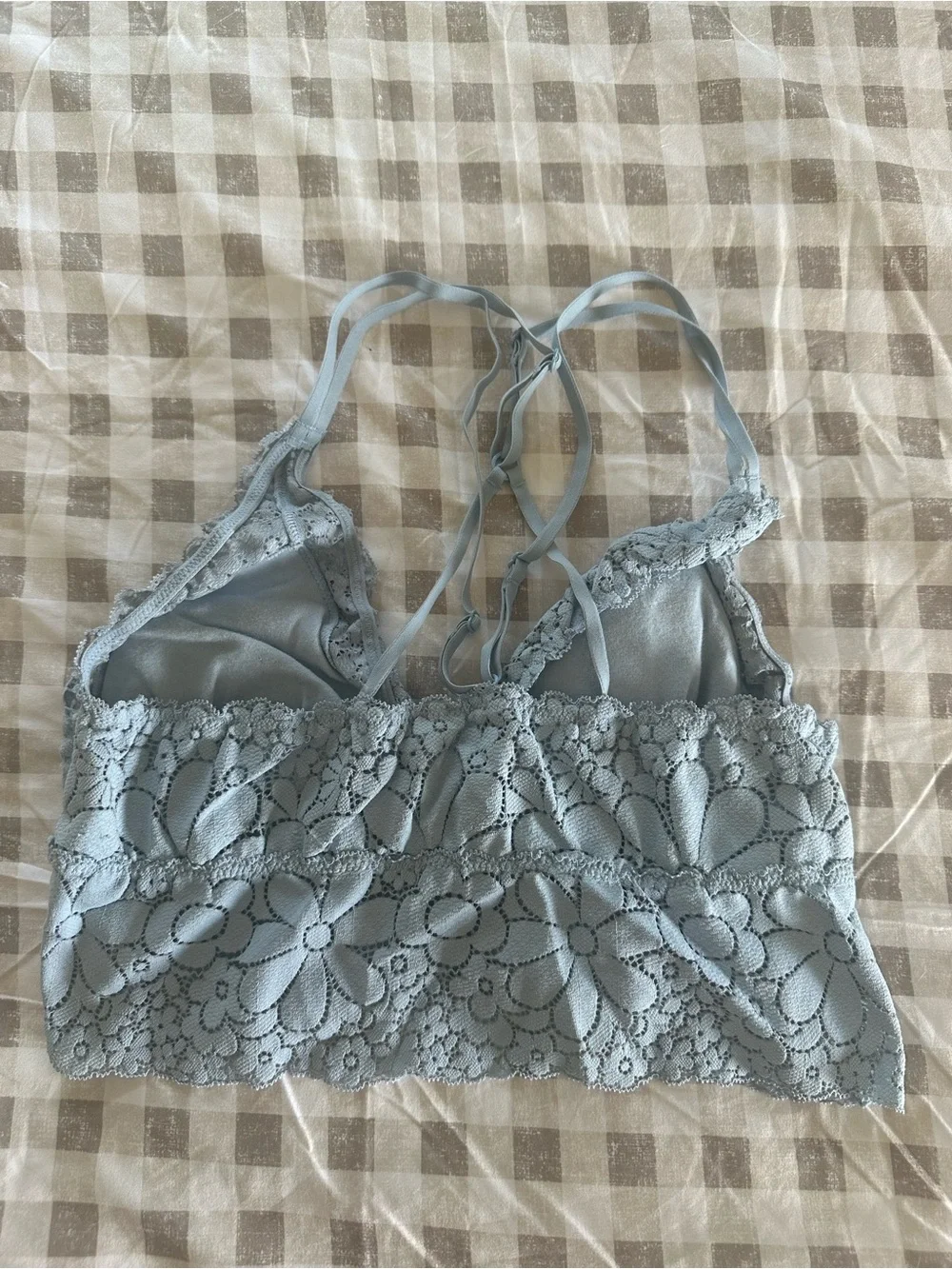 aerie Lace Bralette - Light Blue Floral Lace Halter Bralette